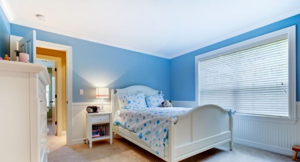 blue painted bedroom