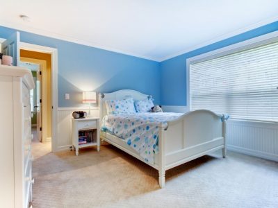 blue painted bedroom