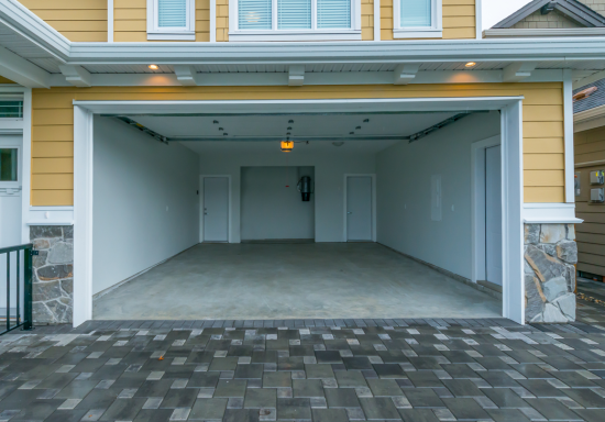 open garage with painted interior