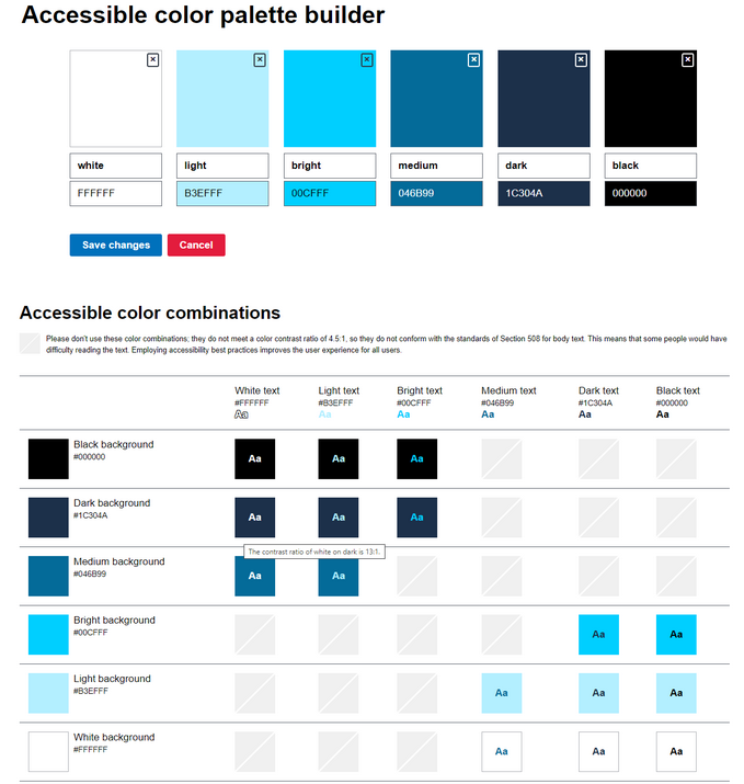 Color palette tool for accessibility