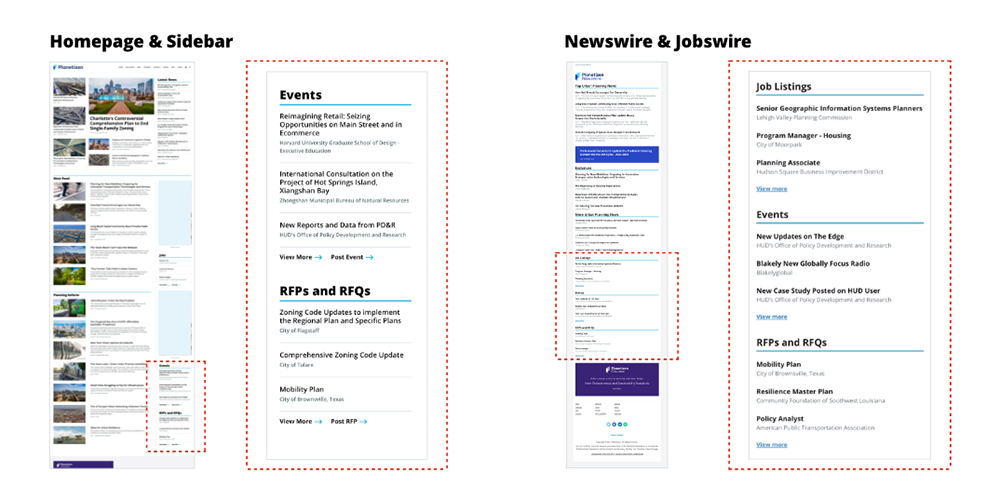 Homepage sidebar and newswire, jobswire, announcement, locations