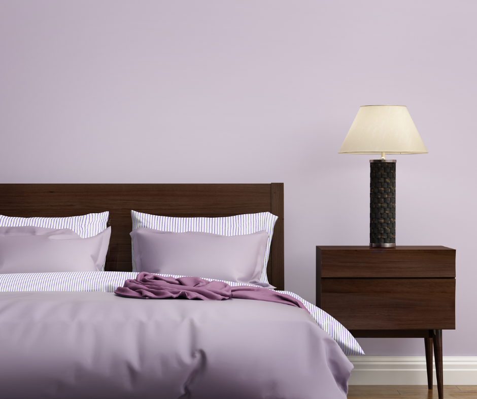 color drenched bedroom with purple